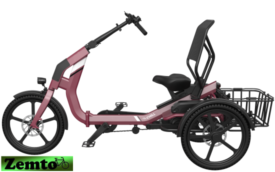 Preview: Elektro Dreirad Zemto-CHILL , 48V, 644 WH, 80 NM Weinrot matt